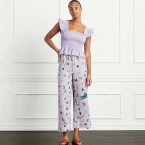 NWT HILL HOUSE Skylar Linen Pans Sea Creatures Blue Sz M